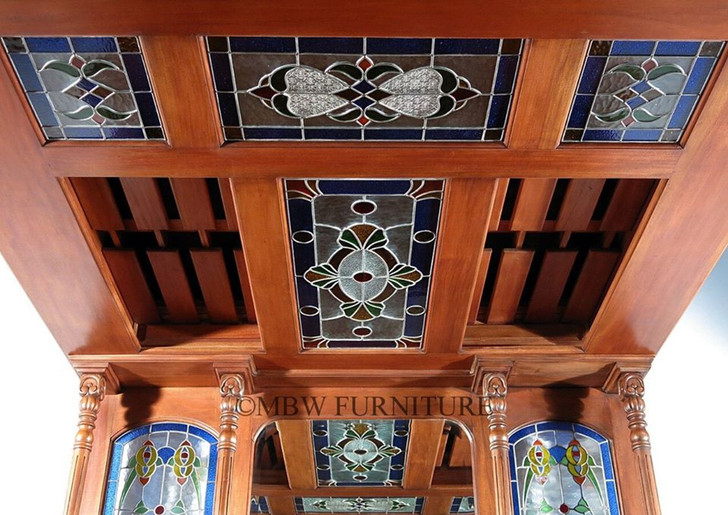 6.5ft Mahogany Canopy Pub Bar with Stained Glass