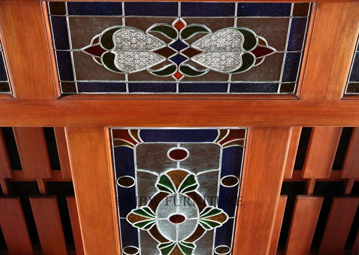 6.5ft Mahogany Canopy Pub Bar with Stained Glass