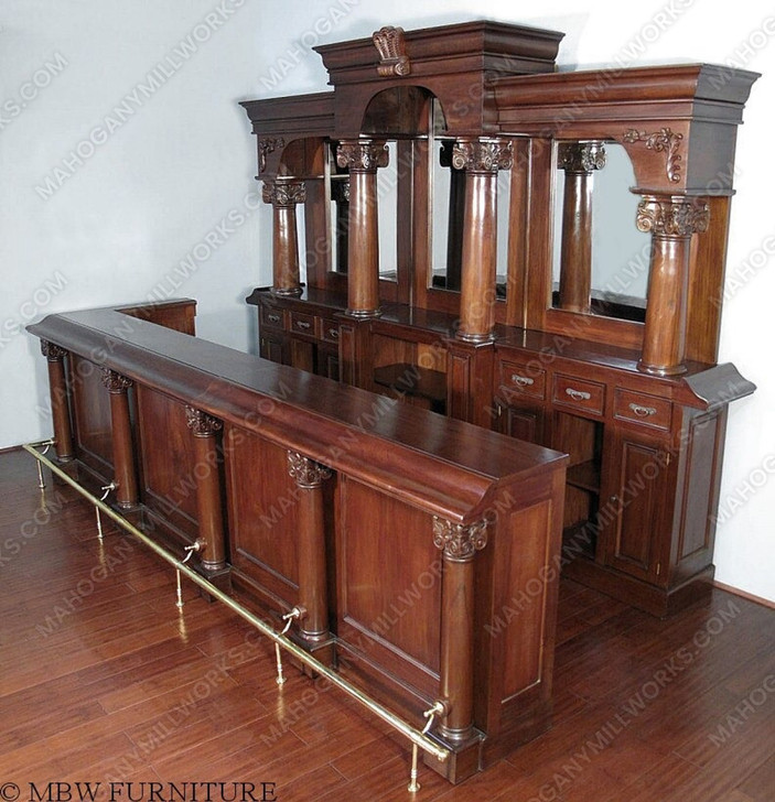 12ft Mahogany L- Shape  Pub Bar w/ Marble Top