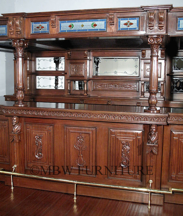 14ft Gothic Mahogany Stained Glass Canopy Pub Bar