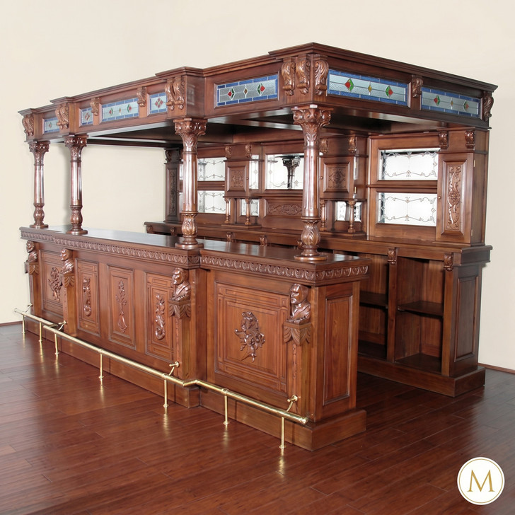 14ft Gothic Mahogany Stained Glass Canopy Pub Bar