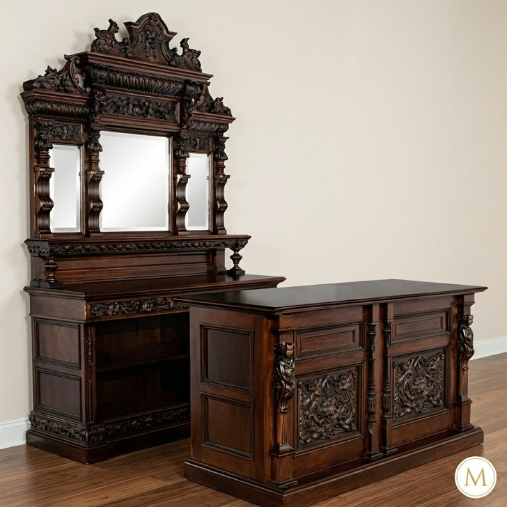 5ft Victorian Mahogany Carved Pub Bar