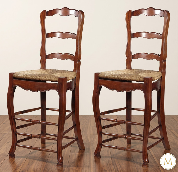 Mahogany Ladderback Barstools w/ Rush Seats Pair (2)