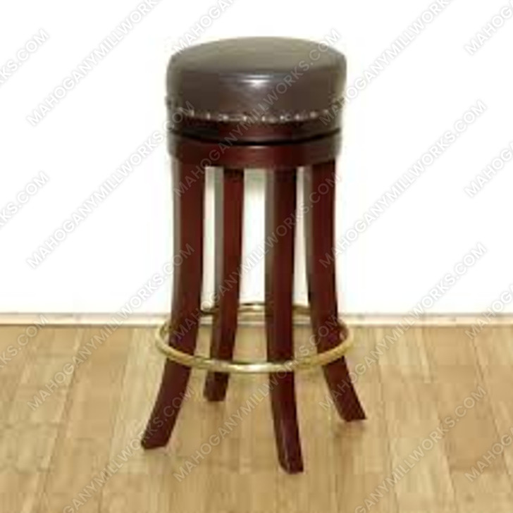 Pair of 2 Solid Mahogany Leather Swivel Bar Stools