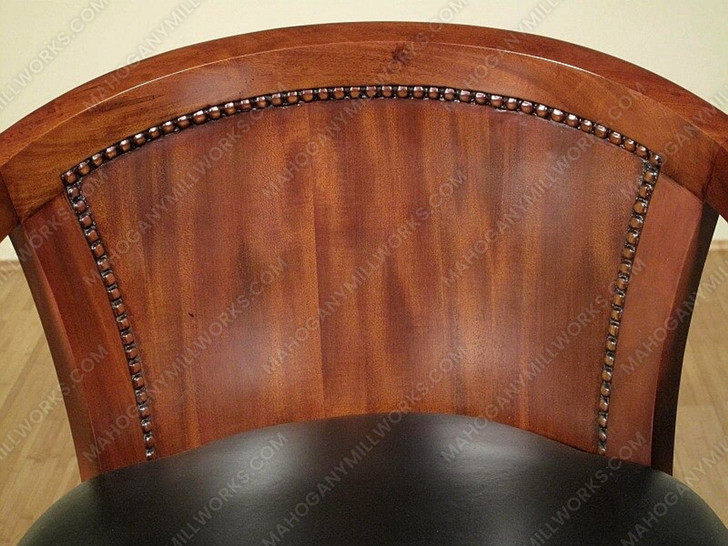 Pair 2 Mahogany Genuine Black Leather Swivel Barstools