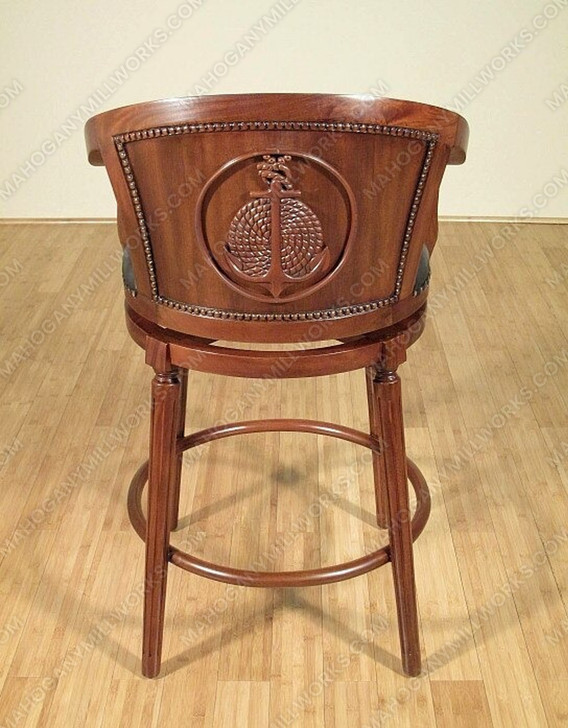 Pair 2 Mahogany Genuine Black Leather Swivel Barstools