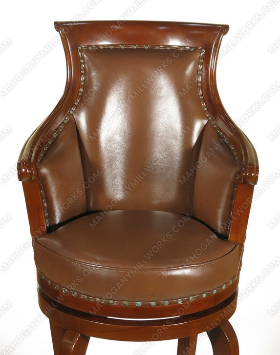 Mahogany Genuine Brown Leather Swivel Barstools Pair (2)