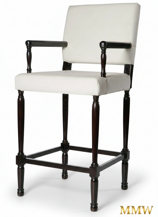 Upholstered Mahogany Barstool with Arms