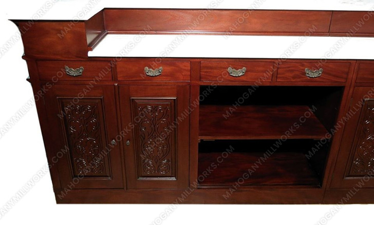 14ft Mahogany Marble Top Pub Bar Front w/ 5 Bar Stools Set