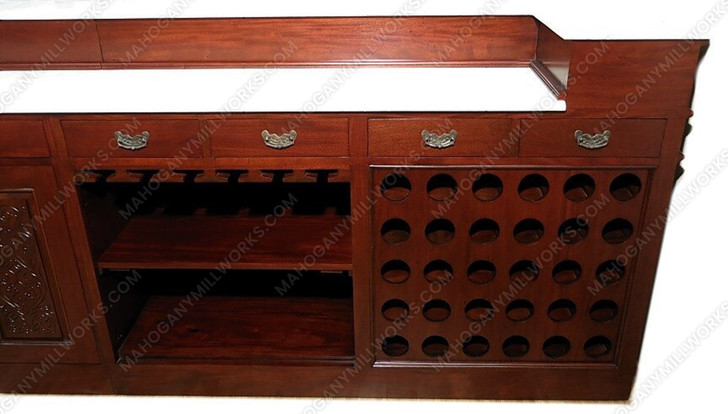 14ft Mahogany Marble Top Pub Bar Front w/ 5 Bar Stools Set