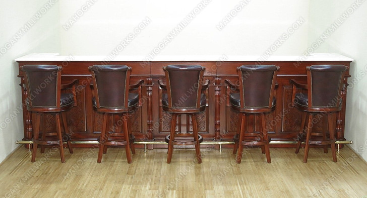14ft Mahogany Marble Top Pub Bar Front w/ 5 Bar Stools Set