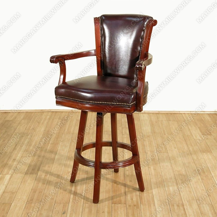 14ft Red Mahogany Edwardian Club Bar  w/ 5 Leather Barstools