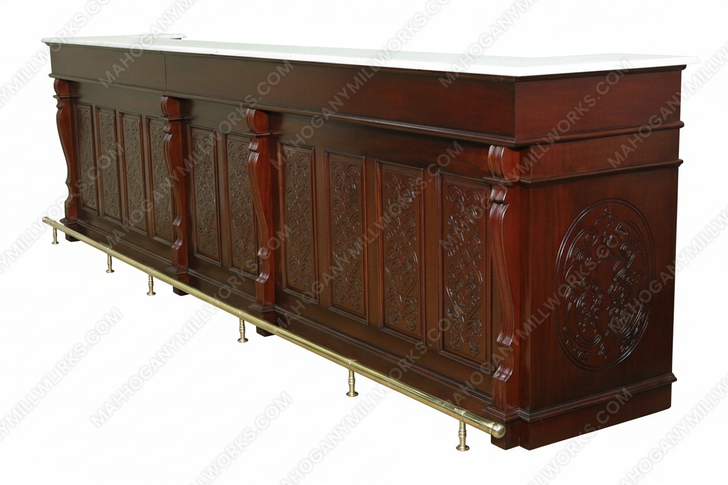 14ft Mahogany Marble Top Pub Bar Front w/ 5 Bar Stools Set