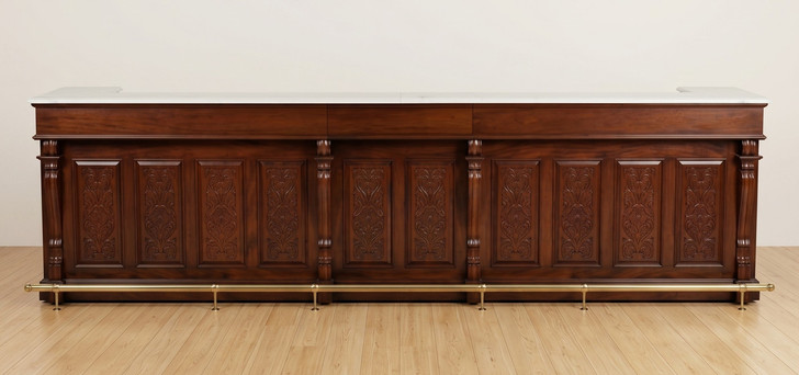 14ft Red Mahogany Edwardian Club Bar  w/ 5 Leather Barstools
