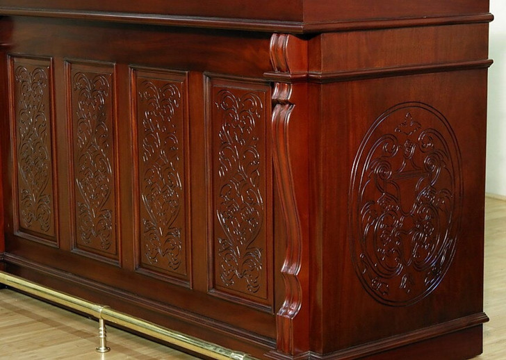 14ft Red Mahogany Edwardian Club Bar  w/ 5 Leather Barstools