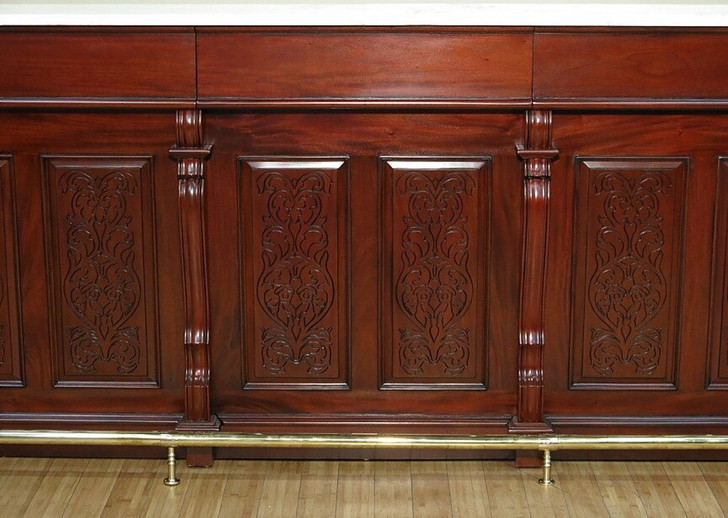 14ft Red Mahogany Edwardian Club Bar  w/ 5 Leather Barstools
