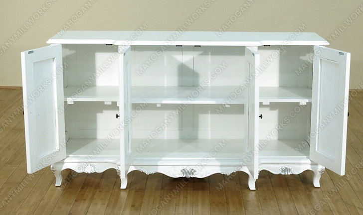 Solid Mahogany 4-Door White Buffet Sideboard Server