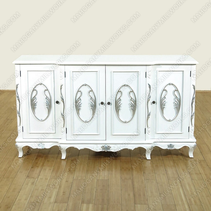 Solid Mahogany 4-Door White Buffet Sideboard Server