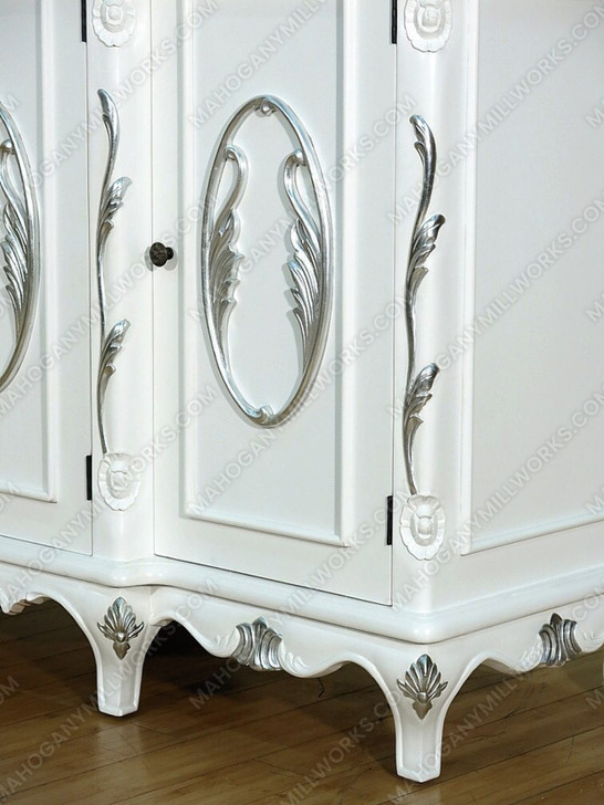 Solid Mahogany 4-Door White Buffet Sideboard Server