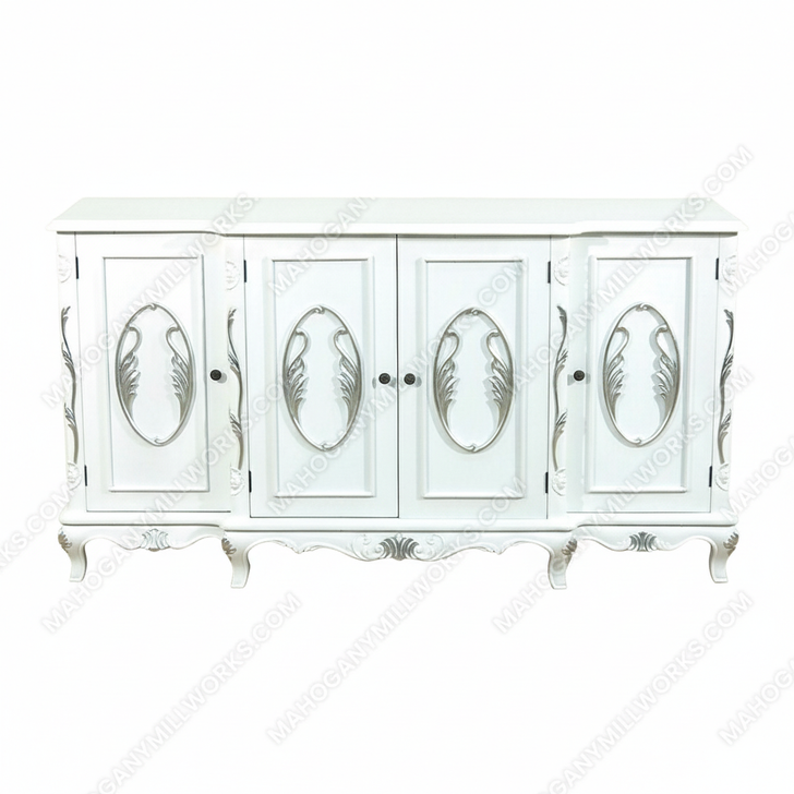 Solid Mahogany 4-Door White Buffet Sideboard Server