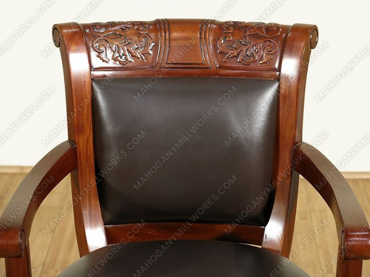 Solid Mahogany Leather Upholstered Arm Chair w/ Casters