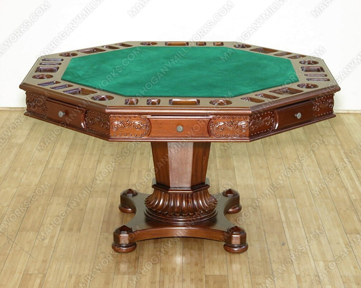 5pc Mahogany Poker/Game Table Set w/ 4 Leather Chairs