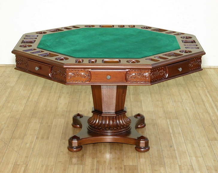 5pc Mahogany Poker/Game Table Set w/ 4 Leather Chairs