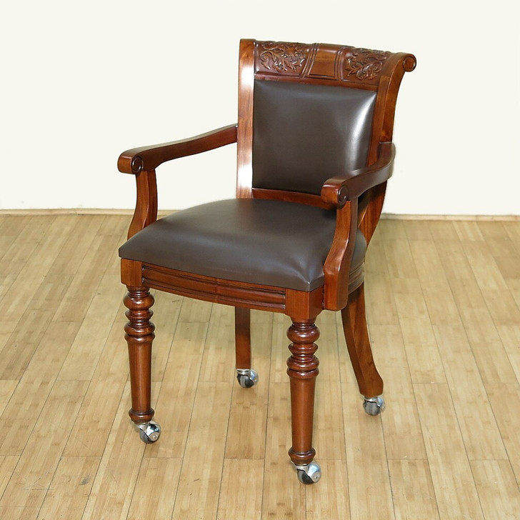 5pc Mahogany Poker/Game Table Set w/ 4 Leather Chairs