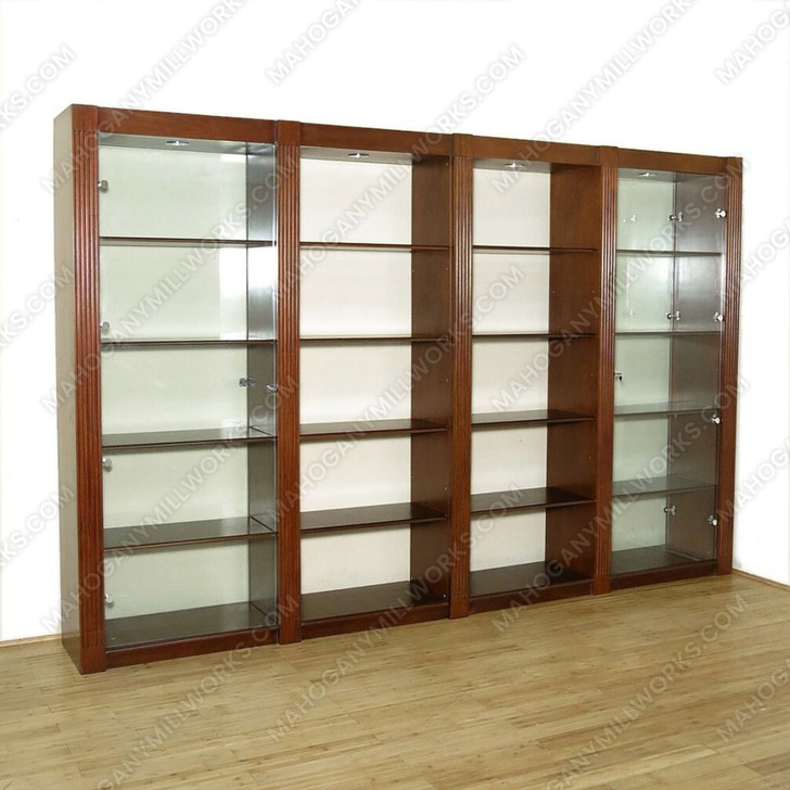 Mahogany 20 Tier Open Bookshelf Bookcase w/ 4 Glass Doors