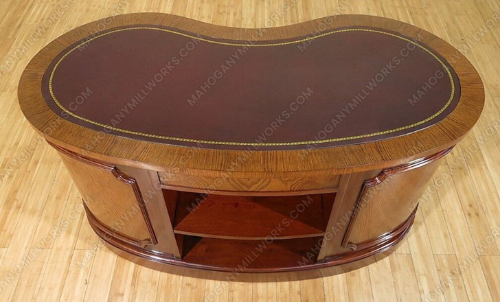 Italian Style Burl Mahogany Kidney Desk w/ Leather
