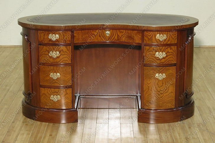 Italian Style Burl Mahogany Kidney Desk w/ Leather