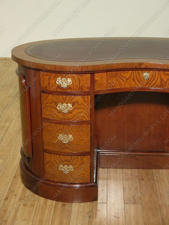 Italian Style Burl Mahogany Kidney Desk w/ Leather