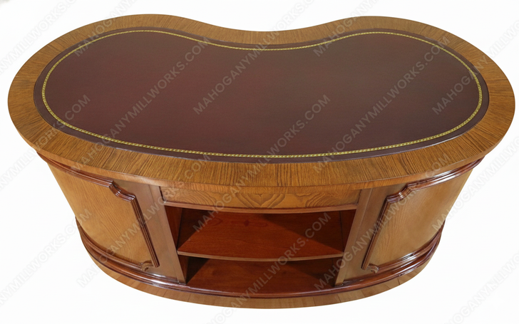 Italian Style Burl Mahogany Kidney Desk w/ Leather