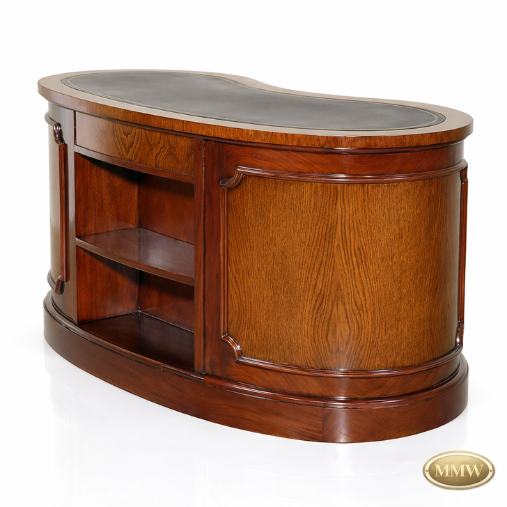 Burl Mahogany Kidney Shape Desk w/ Leather