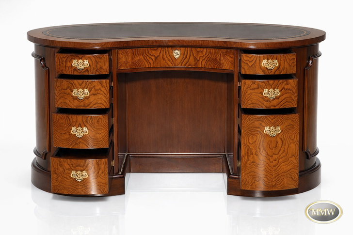 Burl Mahogany Kidney Shape Desk w/ Leather