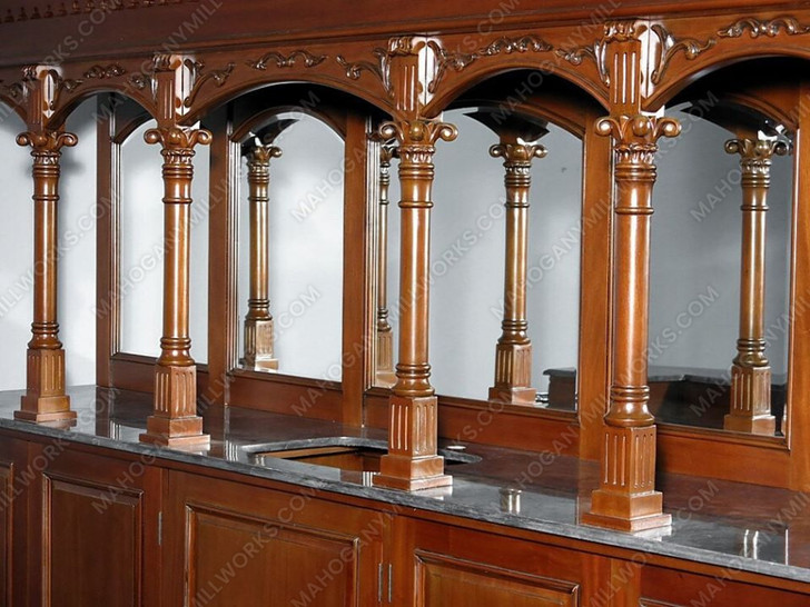 9ft Mahogany Mirror back Pub Bar w/ Marble Top