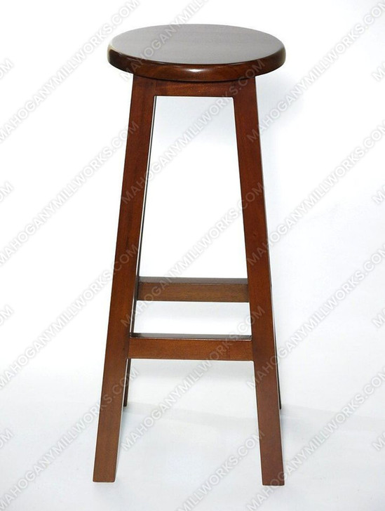 Pair 2 Solid Mahogany Round Bar Stools 30H
