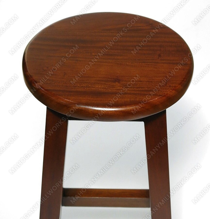 Pair 2 Solid Mahogany Round Bar Stools 30H