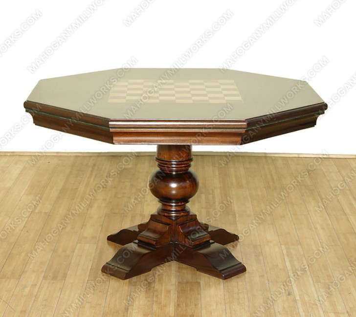 50" Mahogany Octagonal Recreational Chess/Cards Game Table