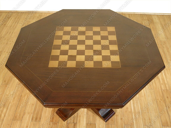 50" Mahogany Octagonal Recreational Chess/Cards Game Table