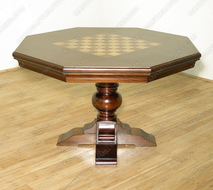 50" Mahogany Octagonal Recreational Chess/Cards Game Table