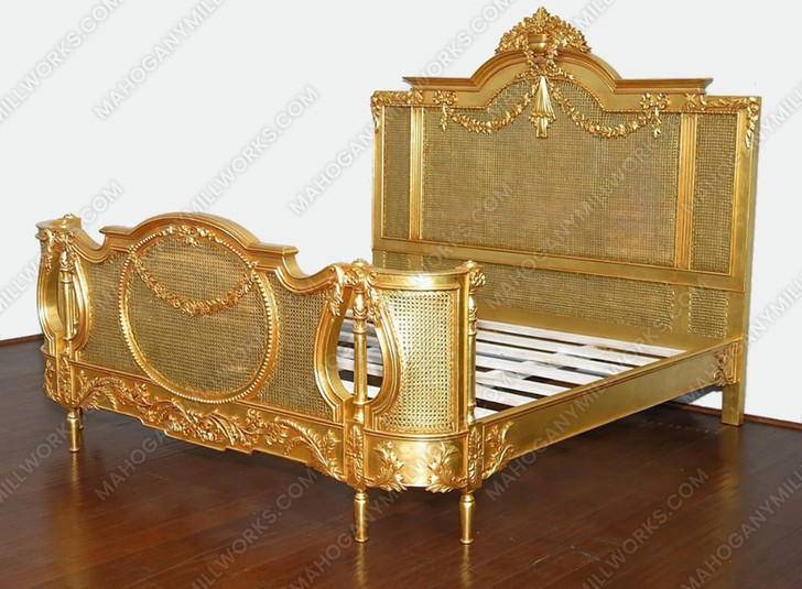 Antiqued Gold Leaf & Rattan Regency Bed