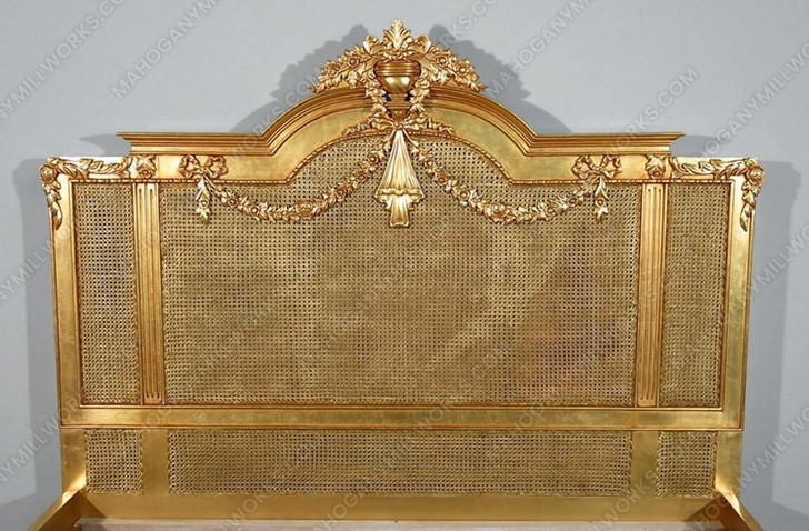 Antiqued Gold Leaf & Rattan Regency Bed