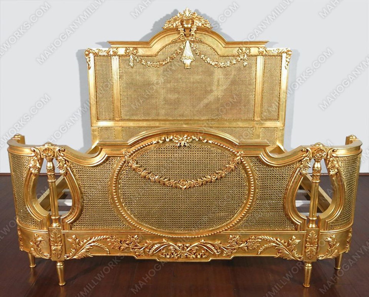 Antiqued Gold Leaf & Rattan Regency Bed