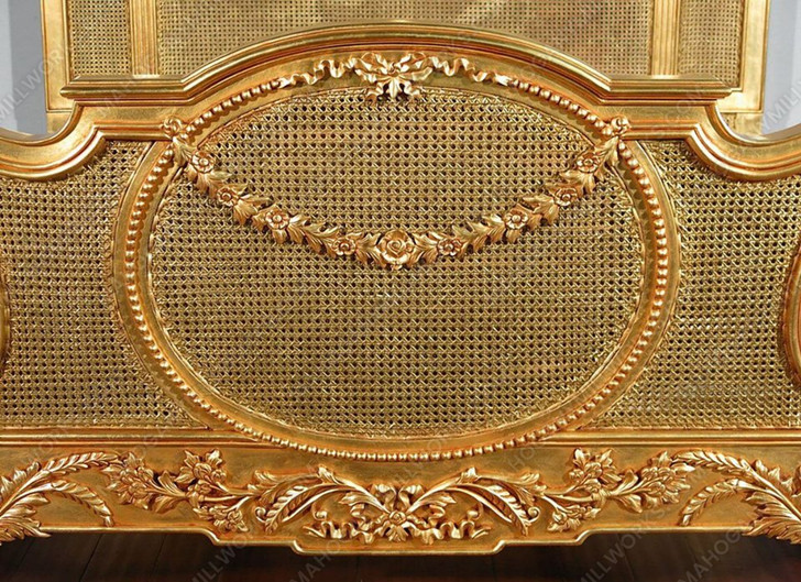 Antiqued Gold Leaf & Rattan Regency Bed