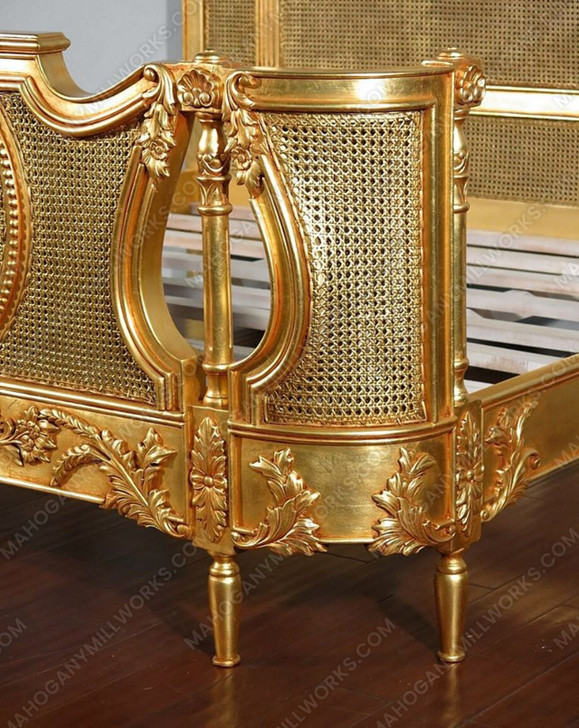 Antiqued Gold Leaf & Rattan Regency Bed