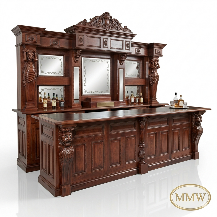 12.5 ft Mahogany Handcrafted Western Saloon Pub Bar