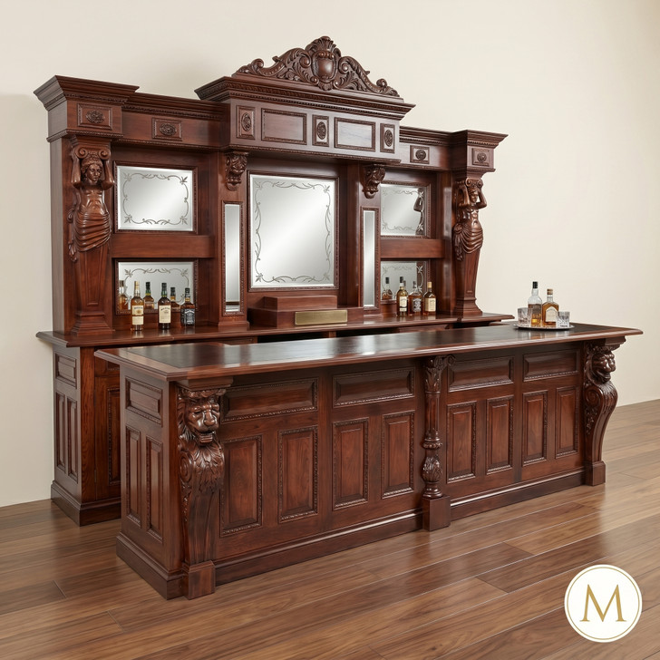 12.5ft Mahogany Handcrafted Western Saloon Pub Bar