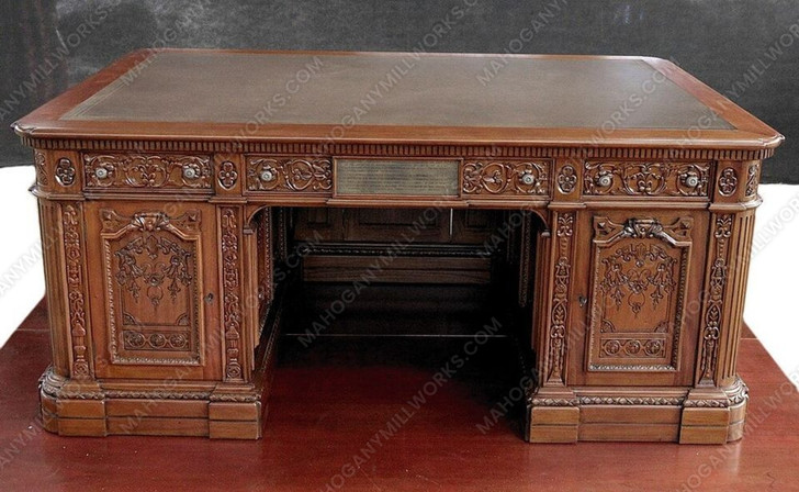 6ft Walnut Oval Office Resolute Desk w/ Leather Top