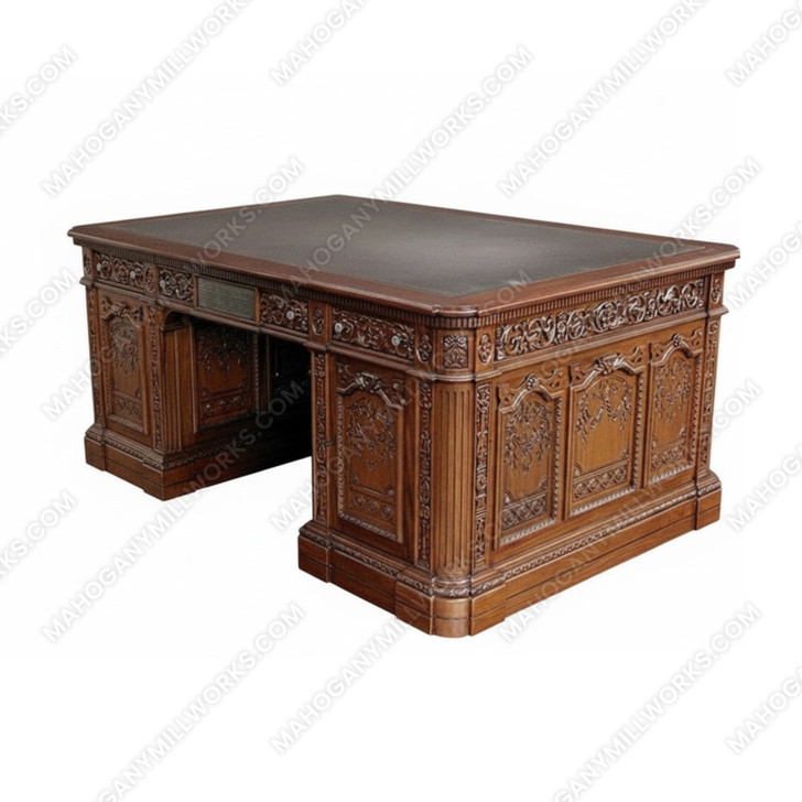 6ft Walnut Oval Office Resolute Desk w/ Leather Top